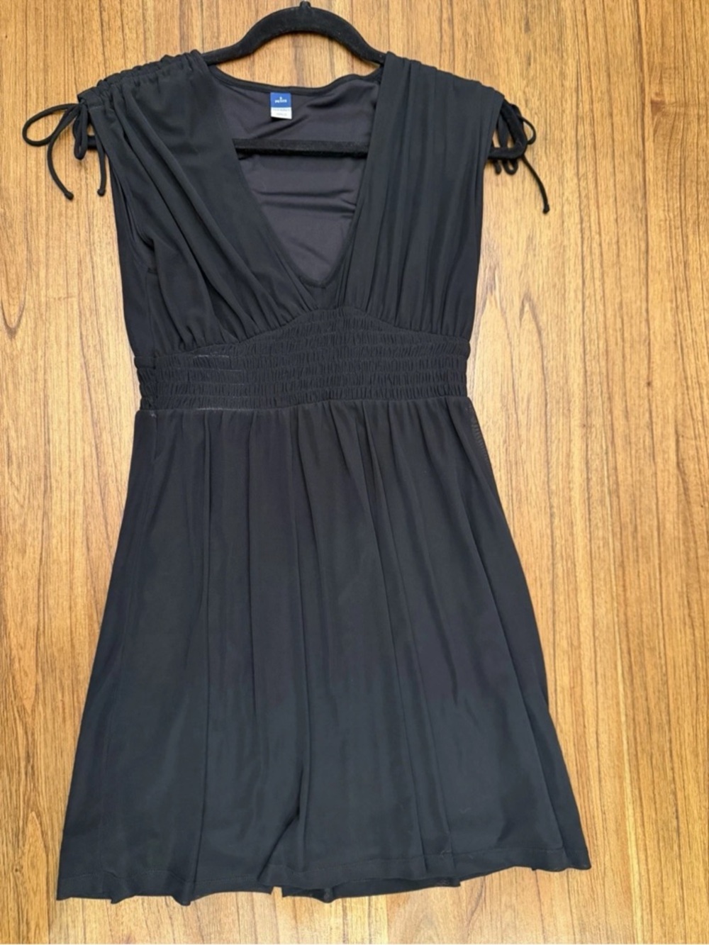 Old Navy Petite S Black Smocked Waist Mini Dress Tie Shoulder Boho